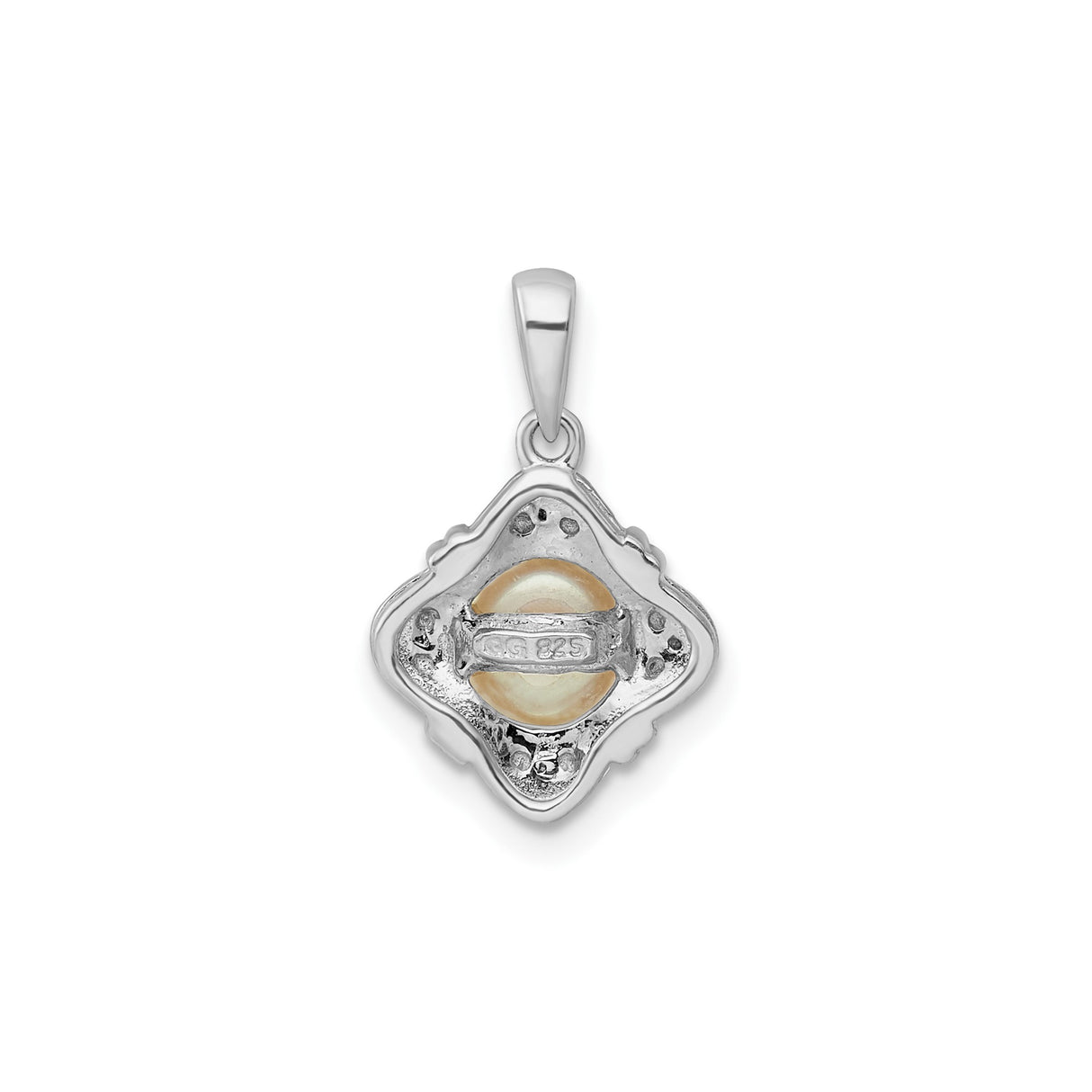 Sterling Silver Pendant with Cultured Pearl and Diamond in Floral Vintage Design