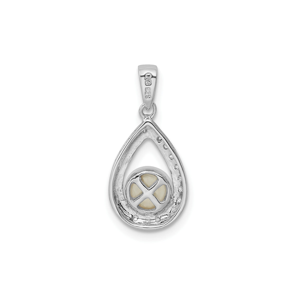 Sterling Silver Teardrop Pendant with Cultured White Pearl and Diamonds Accents