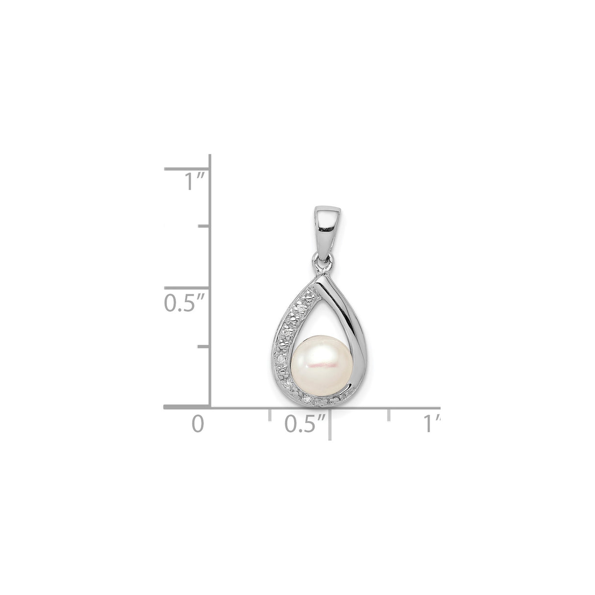 Sterling Silver Teardrop Pendant with Cultured White Pearl and Diamonds Accents