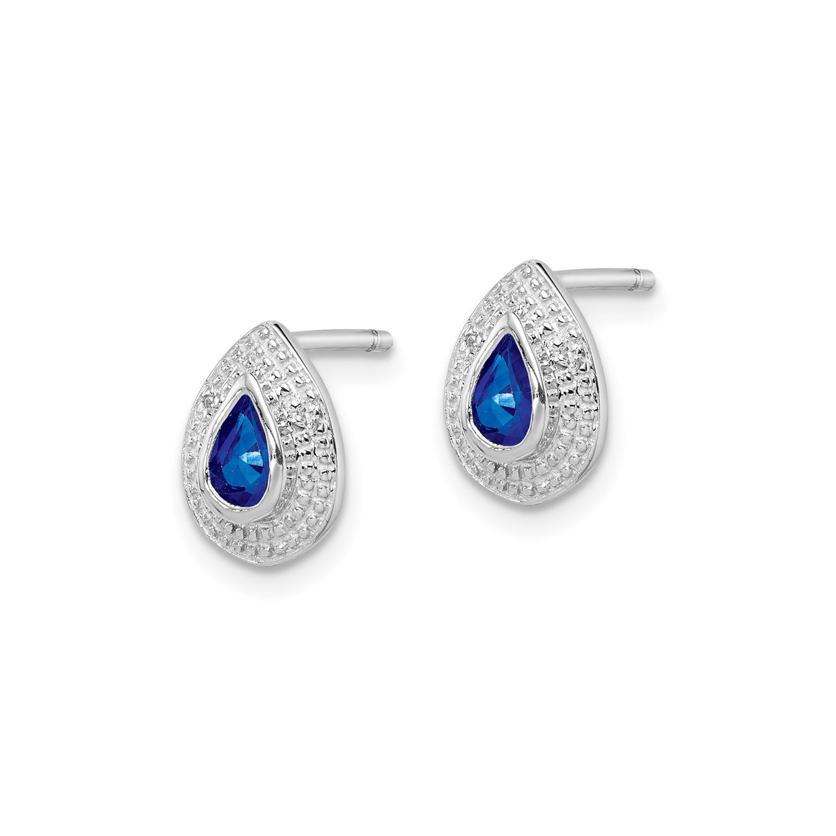 Sterling Silver Teardrop Stud Earrings with Sapphire and Diamond Accents