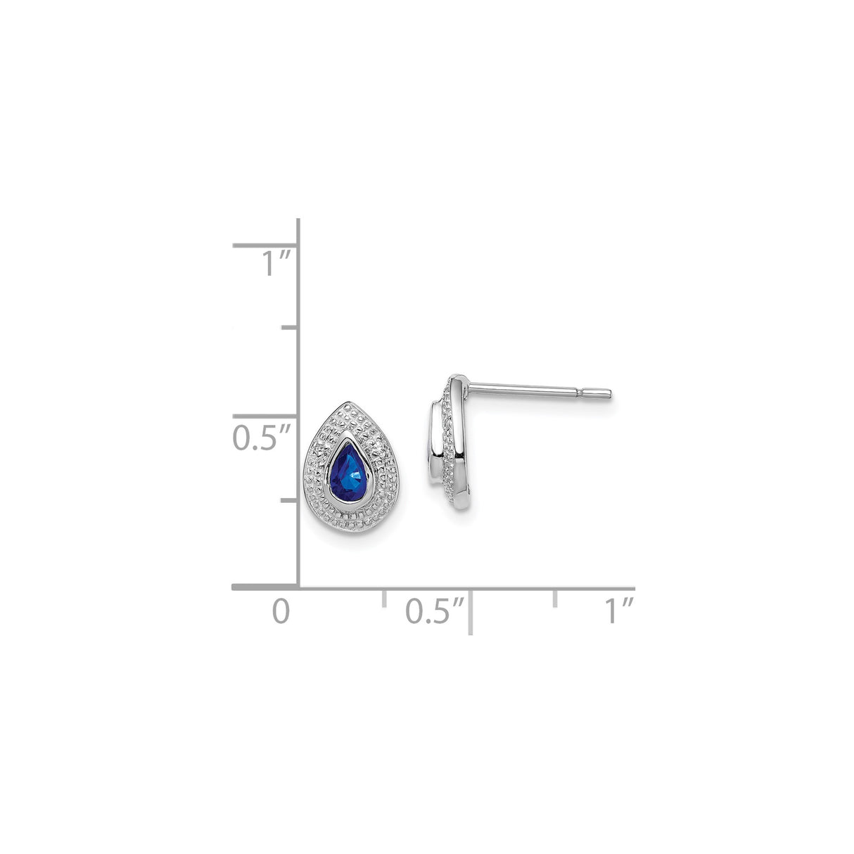Sterling Silver Teardrop Stud Earrings with Sapphire and Diamond Accents