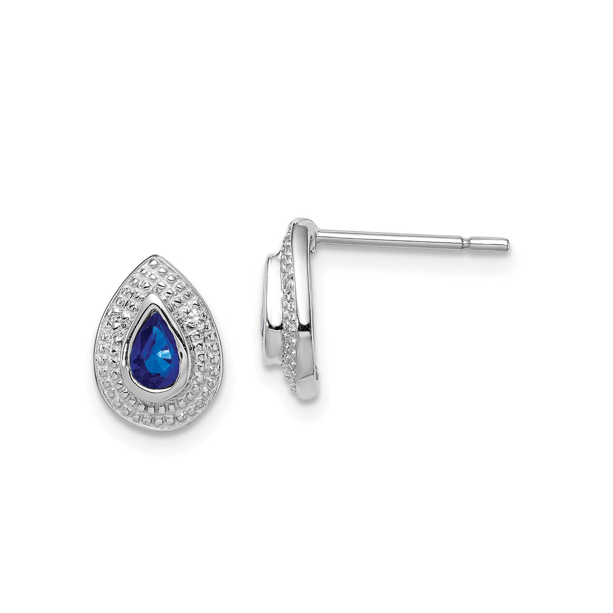 Sterling Silver Teardrop Stud Earrings with Sapphire and Diamond Accents