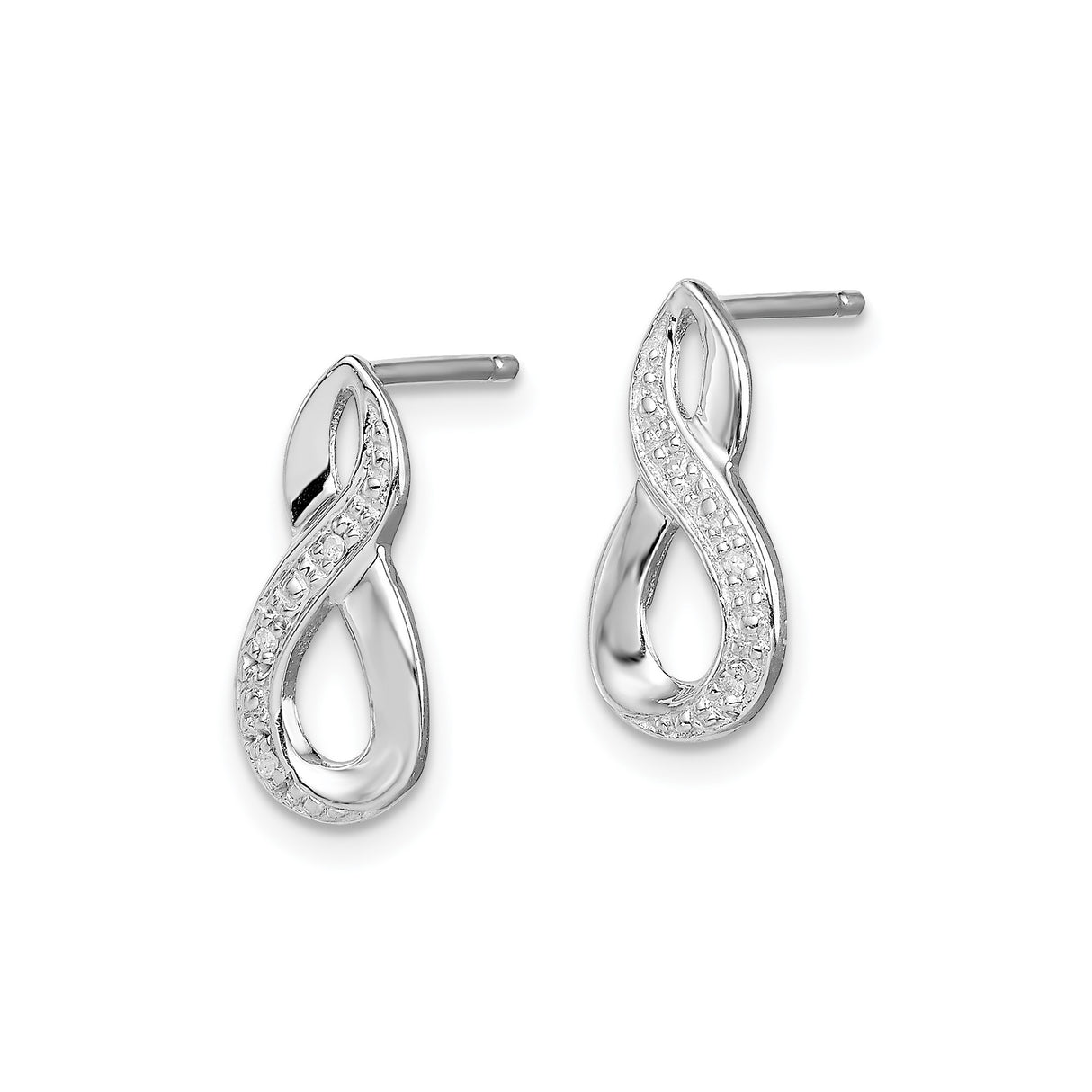 Sterling Silver Infinity Stud Earrings with Diamond Accents, Polished Finish