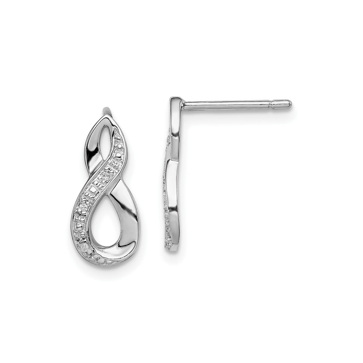 Sterling Silver Infinity Stud Earrings with Diamond Accents, Polished Finish