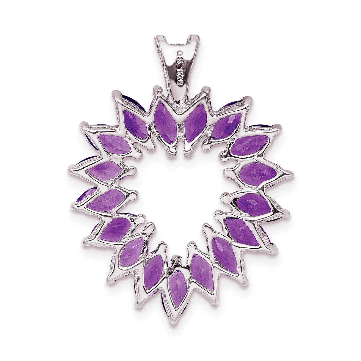 Sterling Silver Circle Pendant with Amethyst Marquise Gemstones in Floral Design