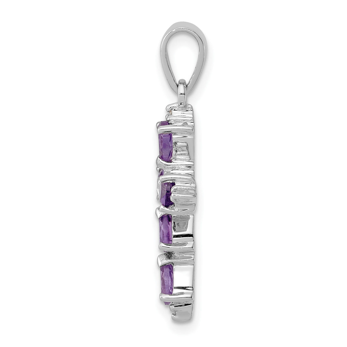 Sterling Silver Cross Pendant with Amethyst and Diamond, Religious Unisex Jewelry