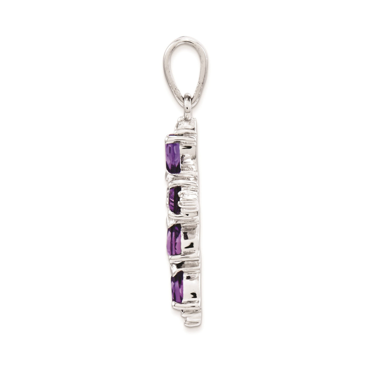 Sterling Silver Cross Pendant with Amethyst and Diamond, Religious Unisex Jewelry