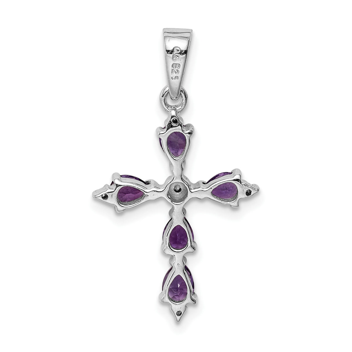 Sterling Silver Cross Pendant with Amethyst and Diamond, Religious Unisex Jewelry