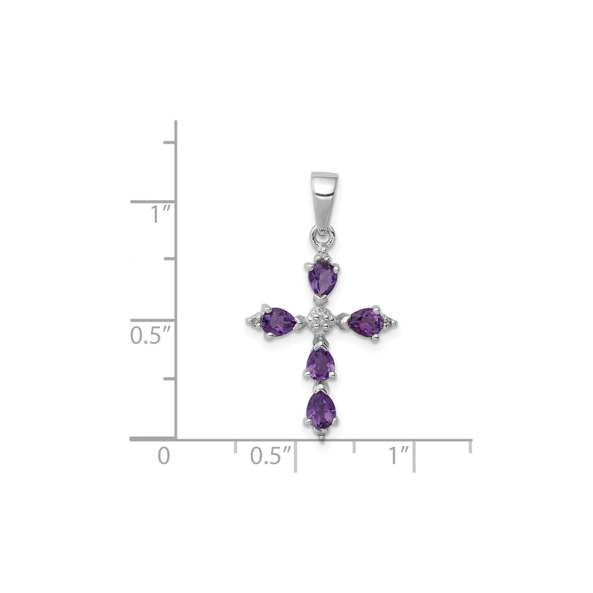 Sterling Silver Cross Pendant with Amethyst and Diamond, Religious Unisex Jewelry