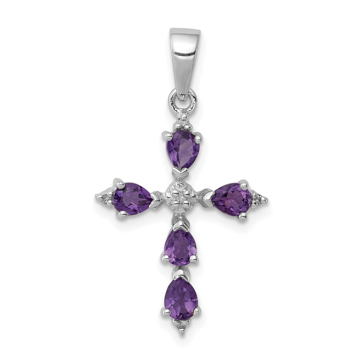 Sterling Silver Cross Pendant with Amethyst and Diamond, Religious Unisex Jewelry