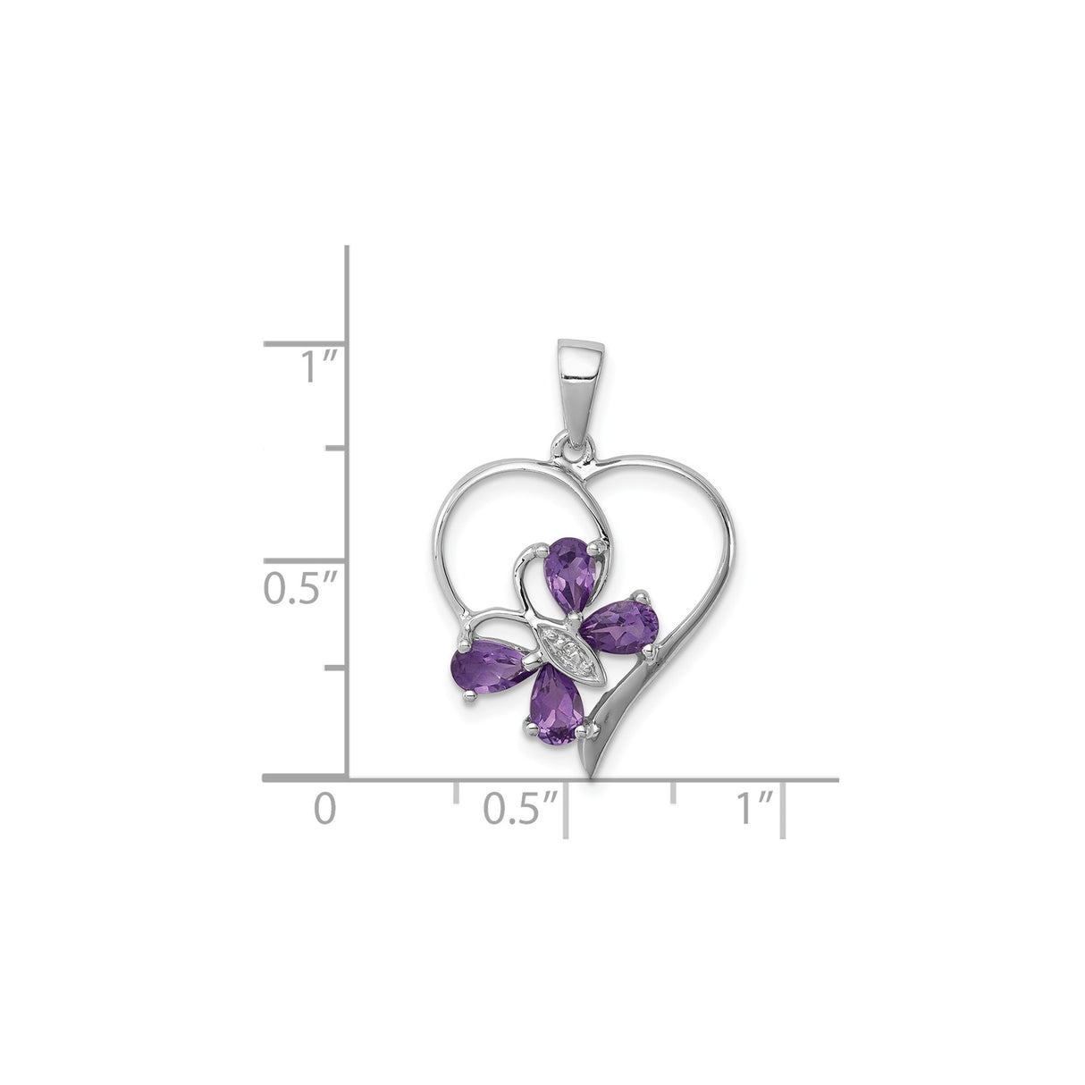 Sterling Silver Heart Pendant with Amethyst and Diamond, Marquise and Pear Cut, Floral Design