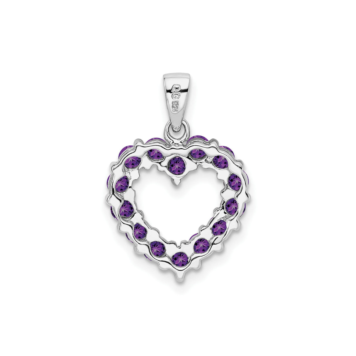 Sterling Silver Heart Pendant with Amethyst Gemstone, Open Romantic Design for Women