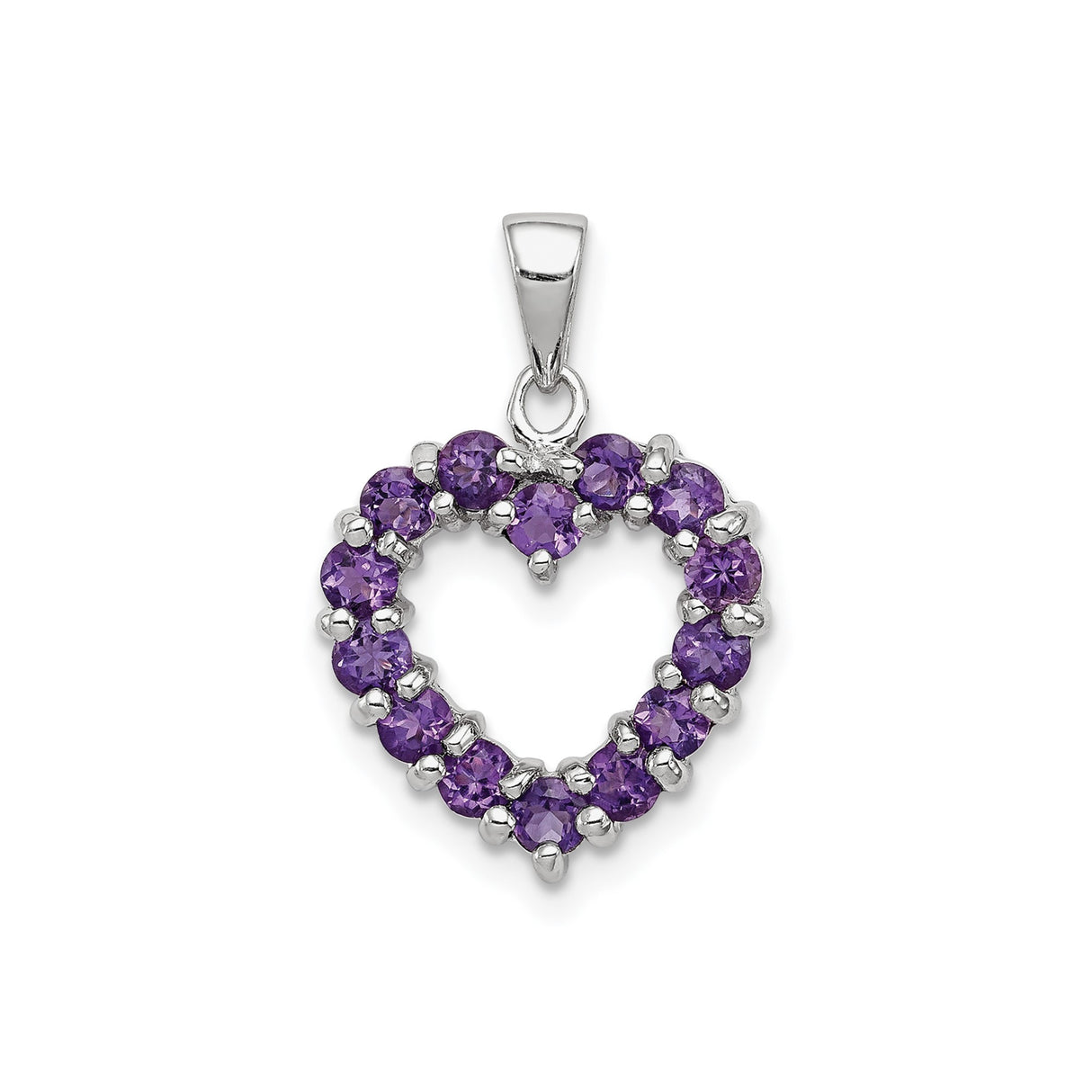 Sterling Silver Heart Pendant with Amethyst Gemstone, Open Romantic Design for Women