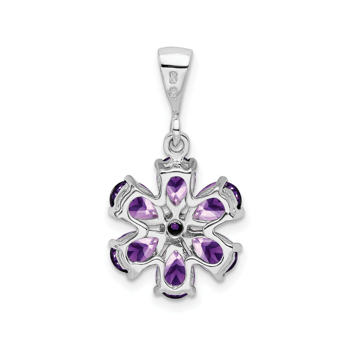 Sterling Silver Flower Pendant with Amethyst and Diamond, Botanical Design for Women
