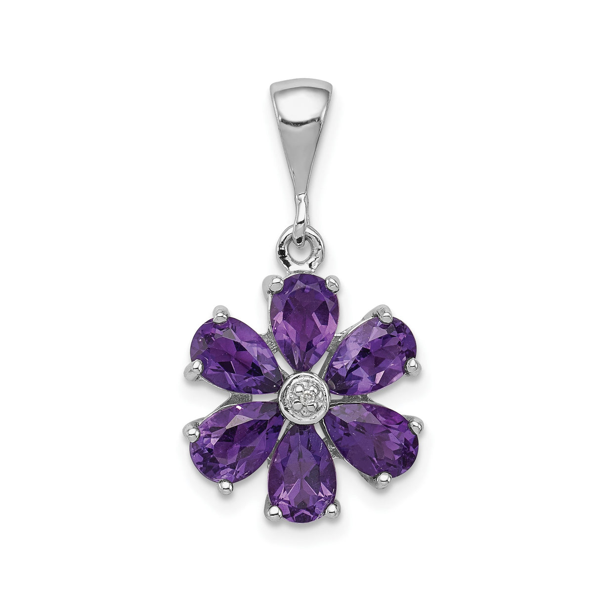Sterling Silver Flower Pendant with Amethyst and Diamond, Botanical Design for Women