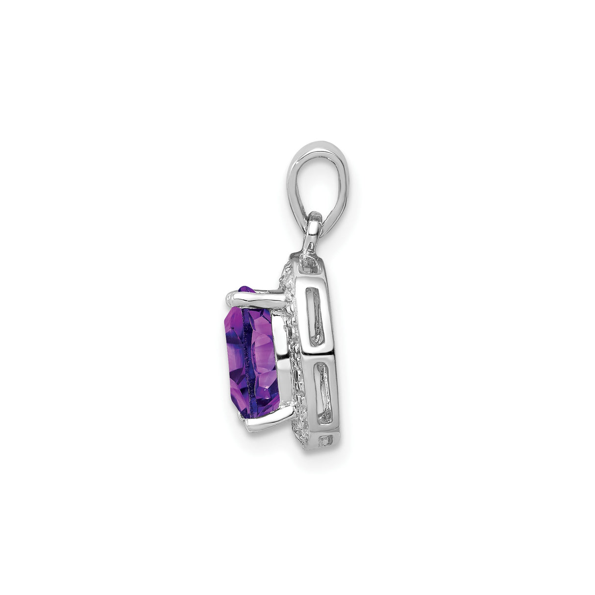 Sterling Silver Pendant with Cushion Cut Amethyst and Diamond Accents, Framed Design for Women