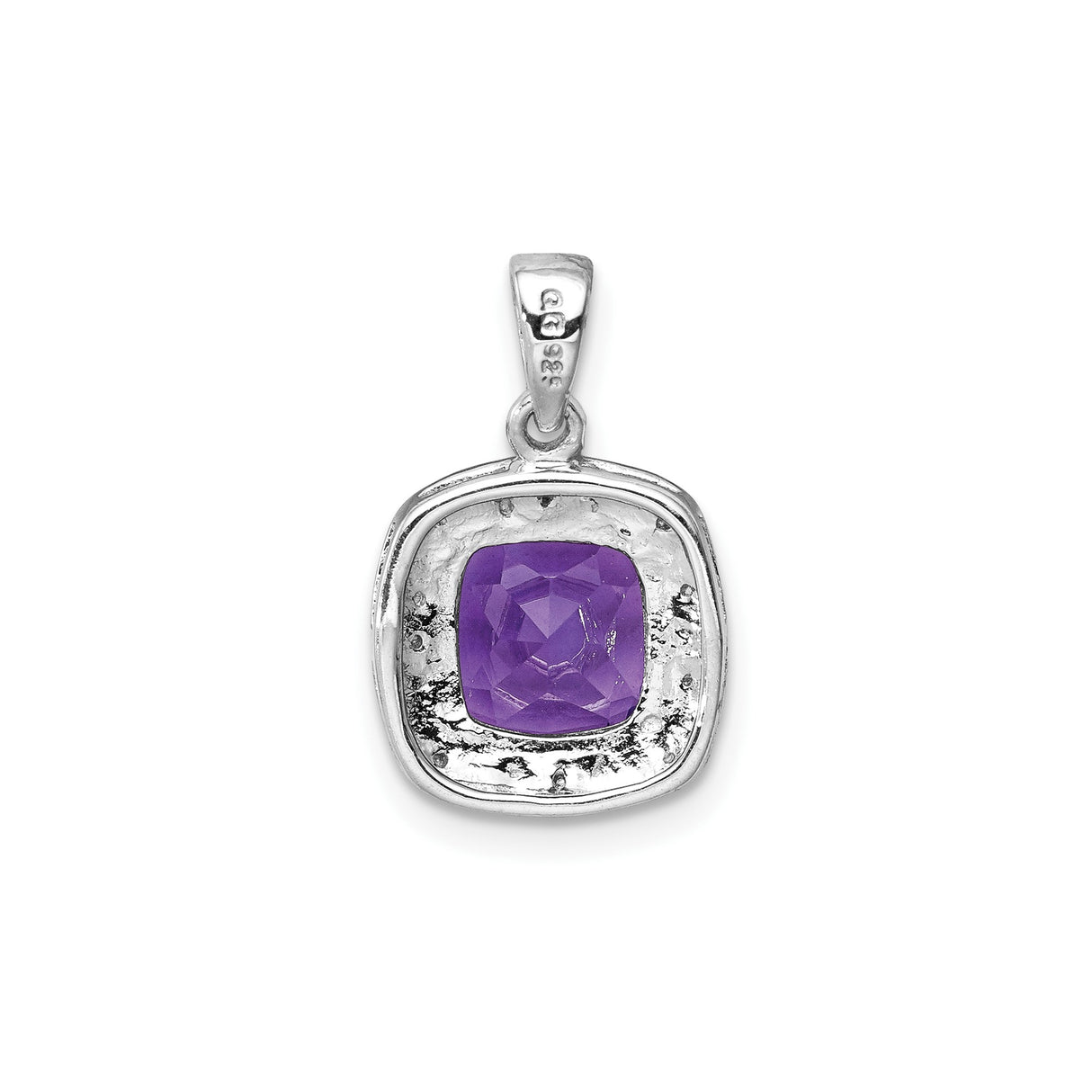 Sterling Silver Pendant with Cushion Cut Amethyst and Diamond Accents, Framed Design for Women