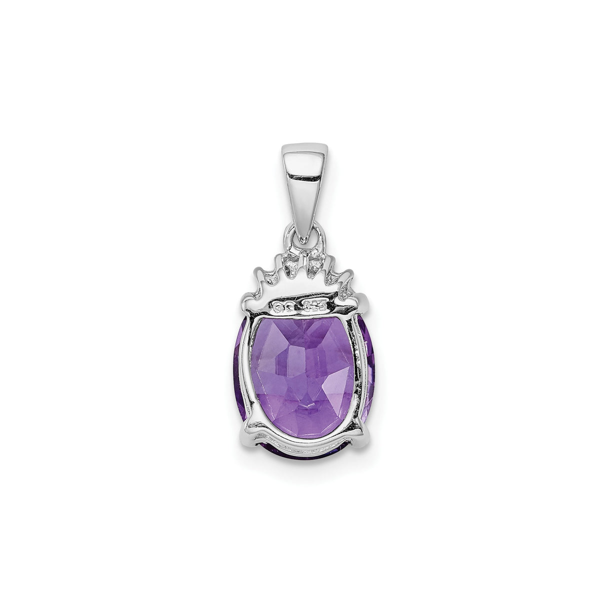 Sterling Silver Pendant with Oval Amethyst and Diamond Accent Cluster, February Birthstone Jewelry