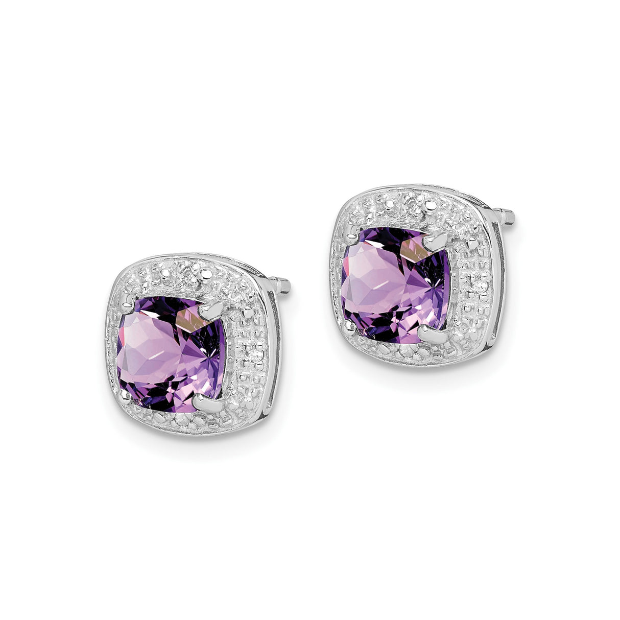 Sterling Silver Amethyst Stud Earrings with Diamond Halo Accent