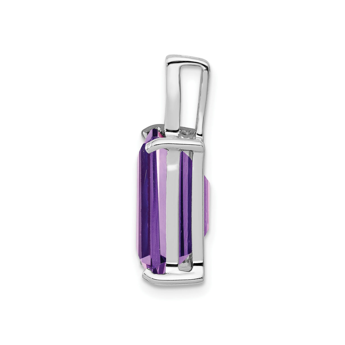 Sterling Silver Pendant with Emerald Cut Amethyst and Diamond Accent Bail , February Birthstone Jewelry