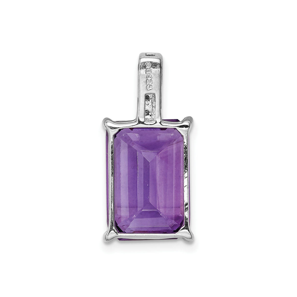 Sterling Silver Pendant with Emerald Cut Amethyst and Diamond Accent Bail , February Birthstone Jewelry