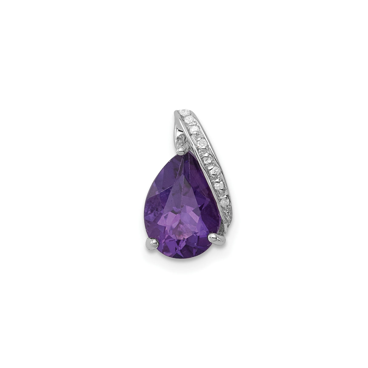 Sterling Silver Teardrop Pendant with Amethyst and Diamond Accents, February Birthstone Jewelry