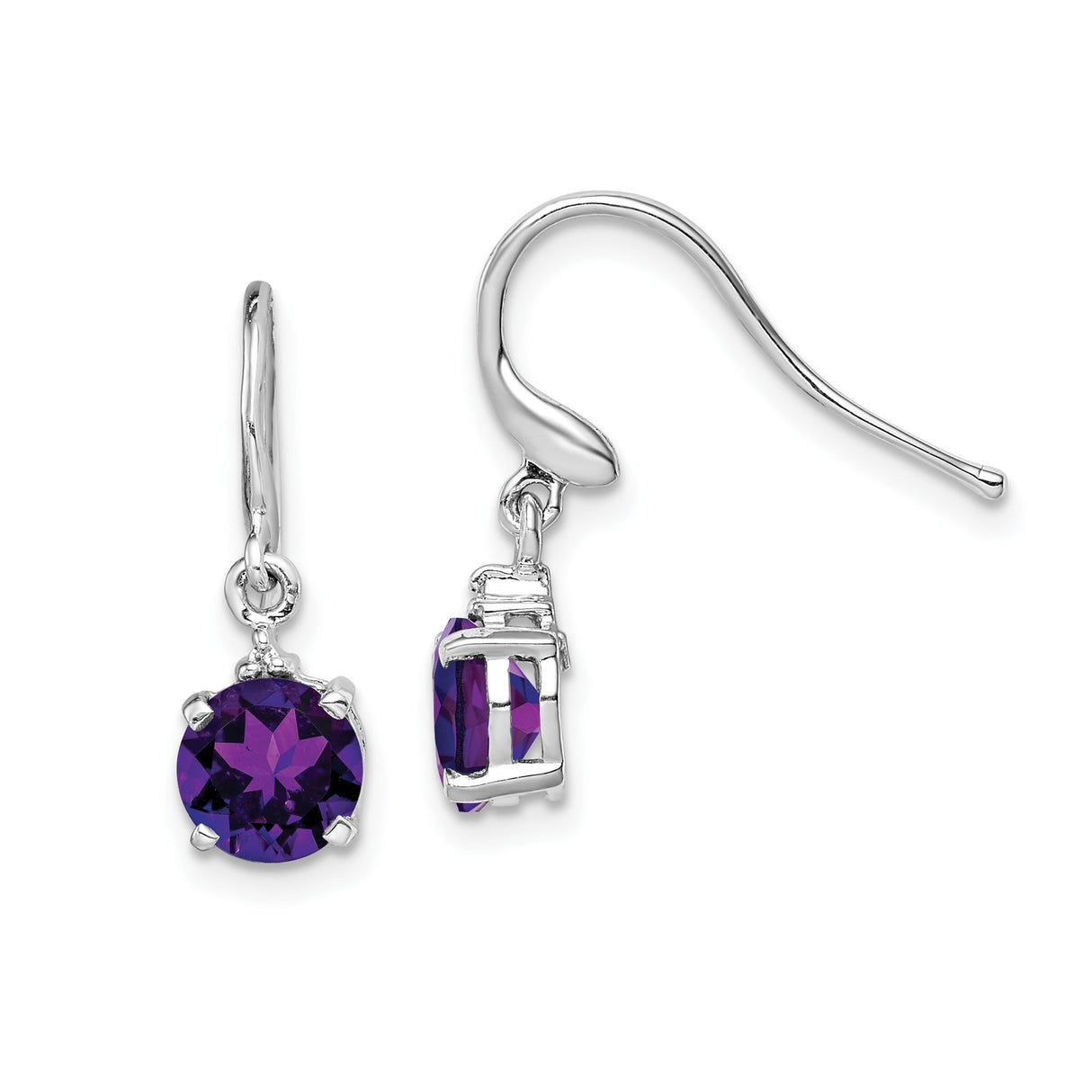 Sterling Silver Drop Earrings with Amethyst and Diamond Accent, Classic Dangle Design