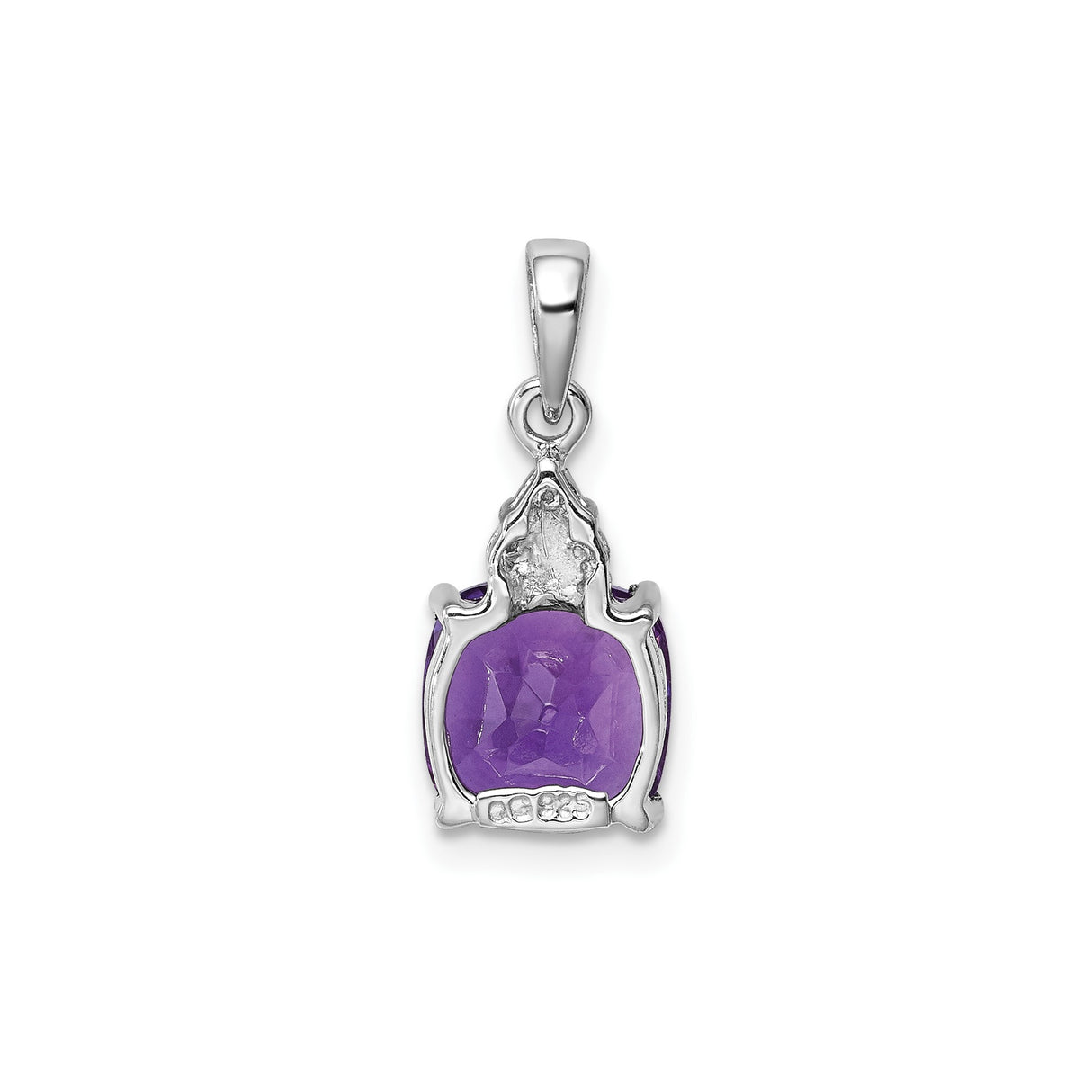 Sterling Silver Pendant with Cushion Cut Amethyst and Diamond Accent, February Birthstone Charm