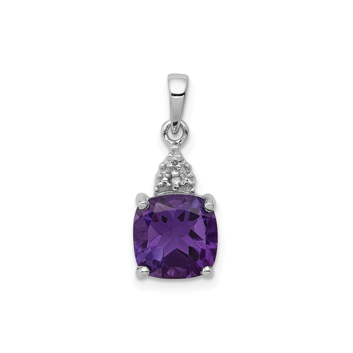 Sterling Silver Pendant with Cushion Cut Amethyst and Diamond Accent, February Birthstone Charm