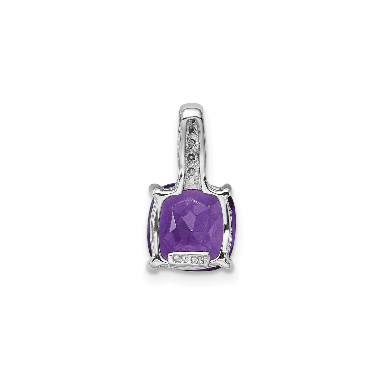 Sterling Silver Pendant with Cushion Cut Amethyst and Diamond Accent Bail
