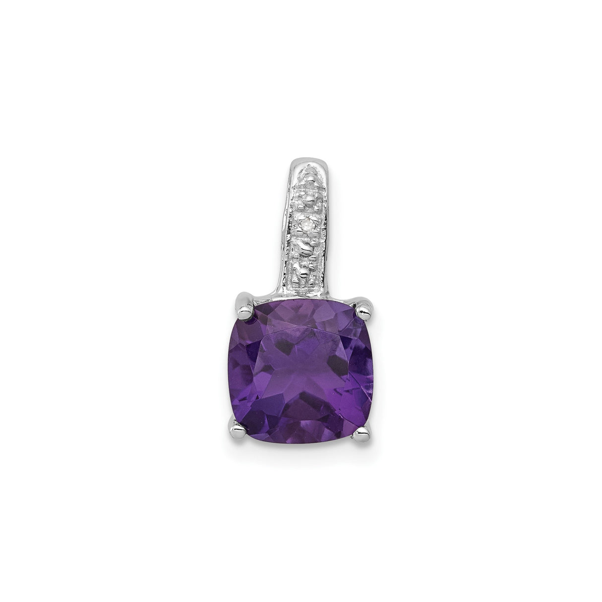 Sterling Silver Pendant with Cushion Cut Amethyst and Diamond Accent Bail