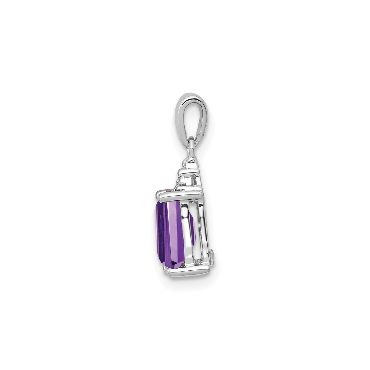 Sterling Silver Pendant with Amethyst and Diamond, Rectangular Faceted Gemstone, Textured Bail