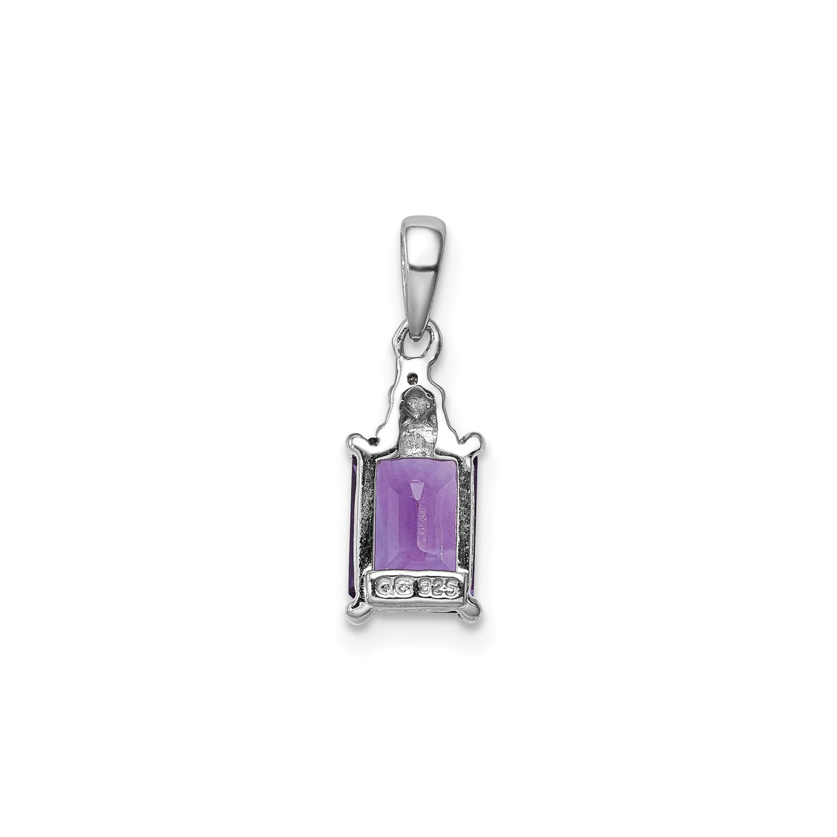 Sterling Silver Pendant with Amethyst and Diamond, Rectangular Faceted Gemstone, Textured Bail