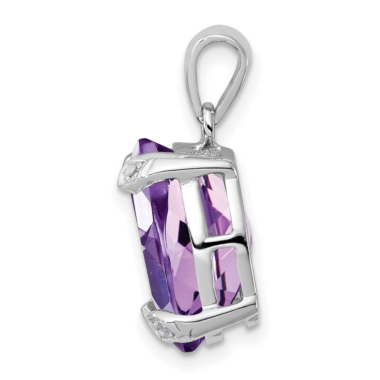 Amethyst and Diamond 15x10mm 5ct Charm Pendant in Real 925 Sterling Silver