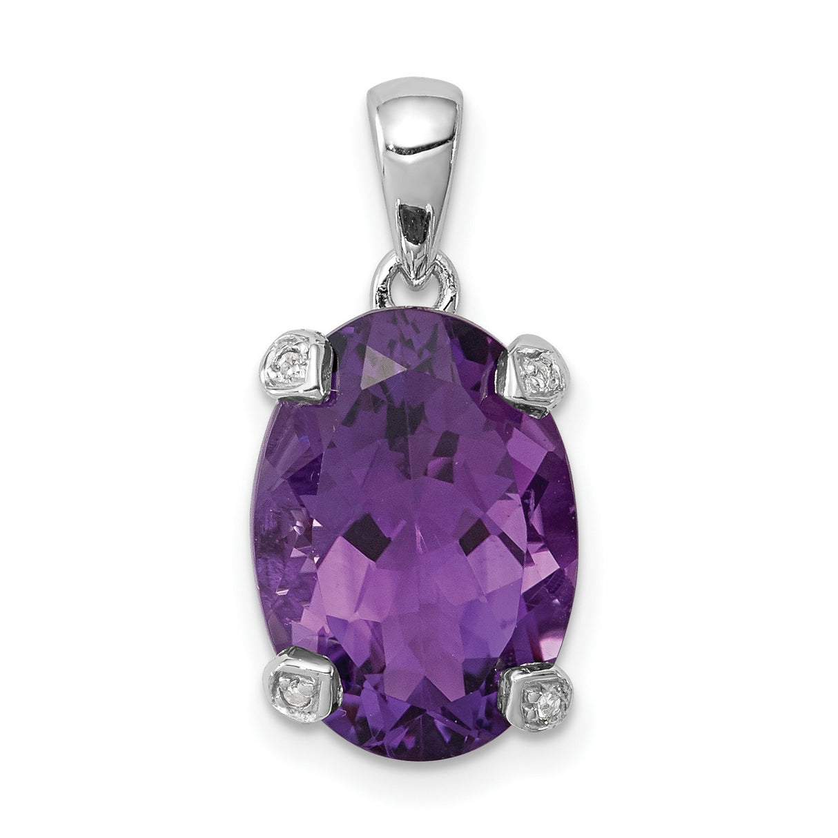 Amethyst and Diamond 15x10mm 5ct Charm Pendant in Real 925 Sterling Silver