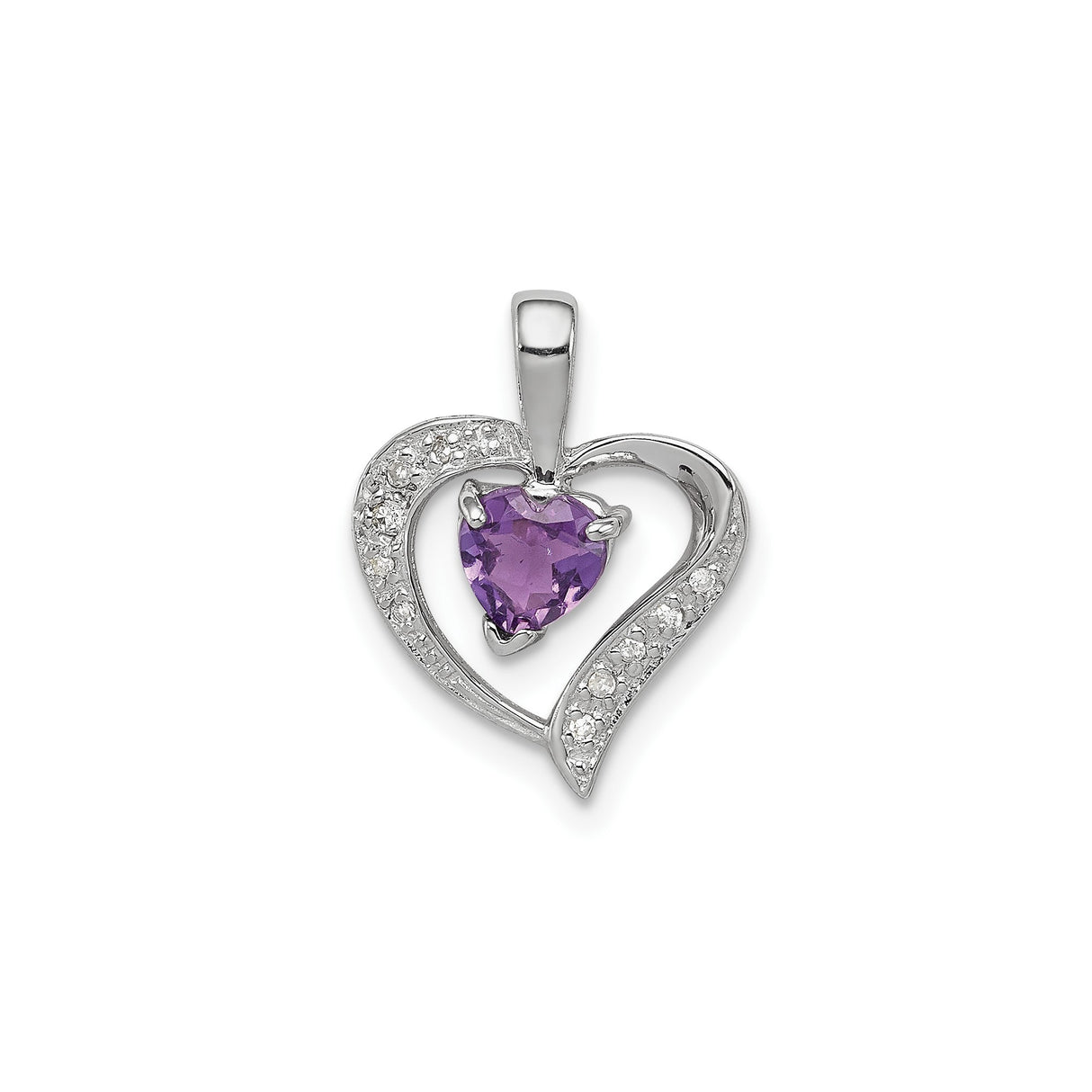 Sterling Silver Heart Pendant with Amethyst and Diamond Accents, Romantic Jewelry for Women