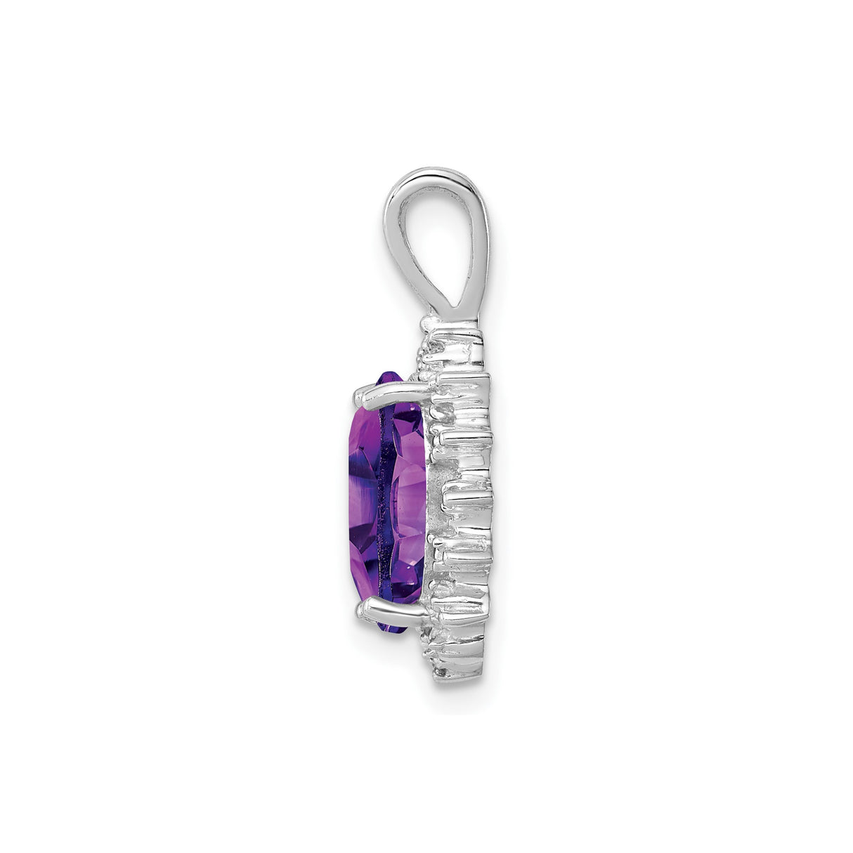 Sterling Silver Pendant with Oval Cut Amethyst and Diamond Accents, Sunburst Halo Design