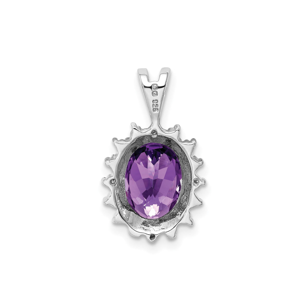 Sterling Silver Pendant with Oval Cut Amethyst and Diamond Accents, Sunburst Halo Design