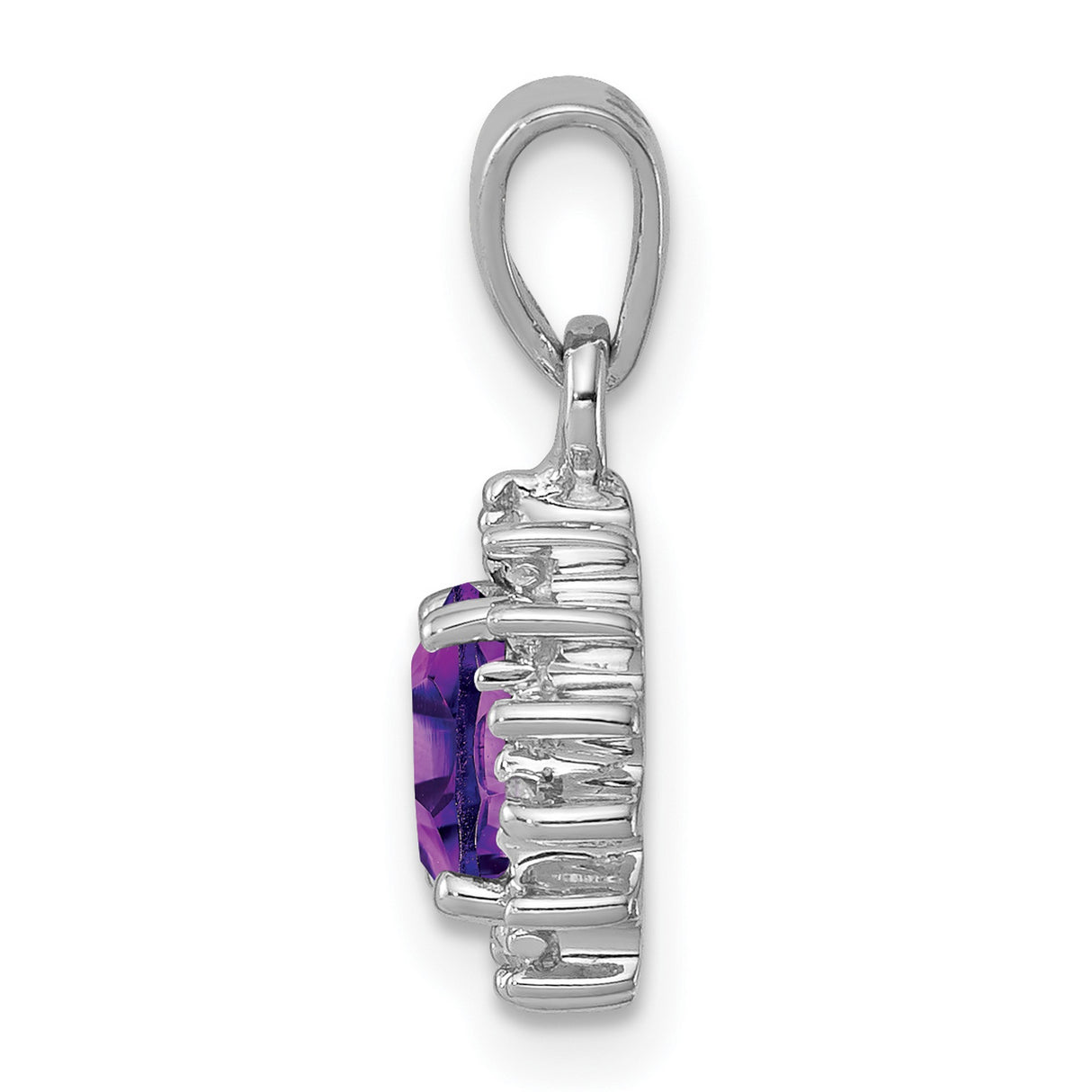 Sterling Silver Pendant with Amethyst and Diamond in Crown Halo Design for Women