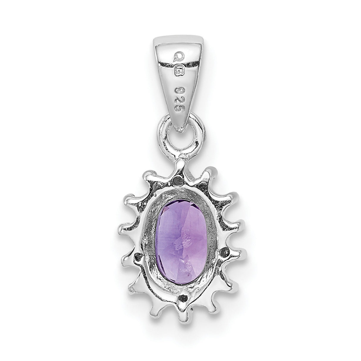 Sterling Silver Pendant with Amethyst and Diamond in Crown Halo Design for Women