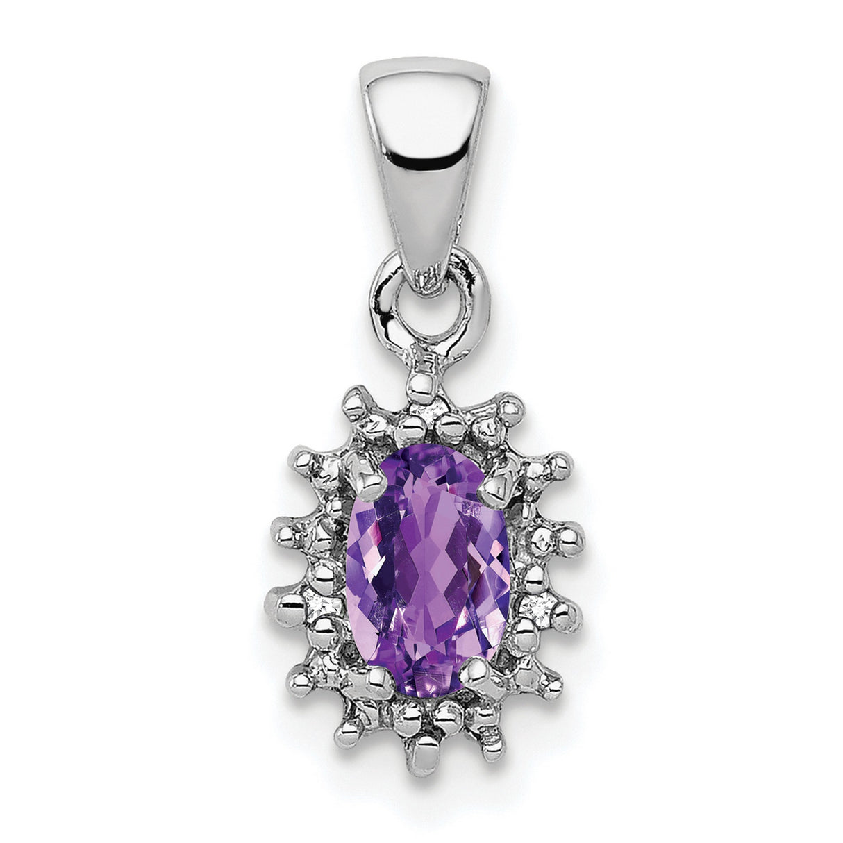 Sterling Silver Pendant with Amethyst and Diamond in Crown Halo Design for Women