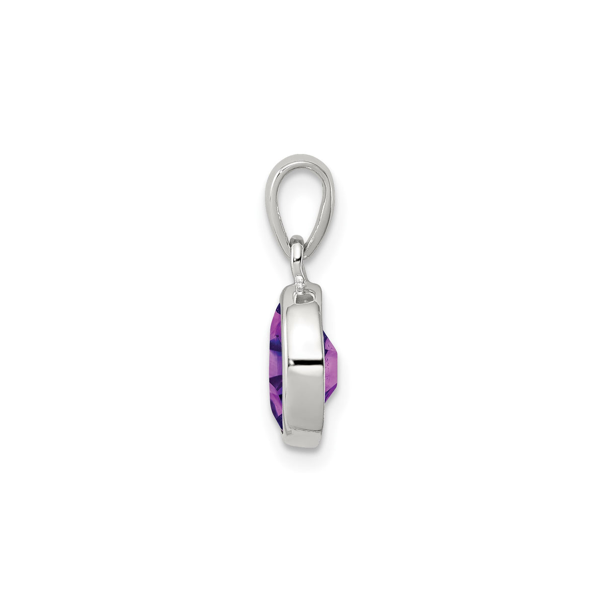 Sterling Silver Oval Pendant with Amethyst, Bezel Set Minimalist Design, February Birthstone Jewelry