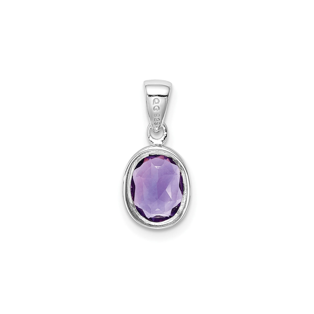 Sterling Silver Oval Pendant with Amethyst, Bezel Set Minimalist Design, February Birthstone Jewelry