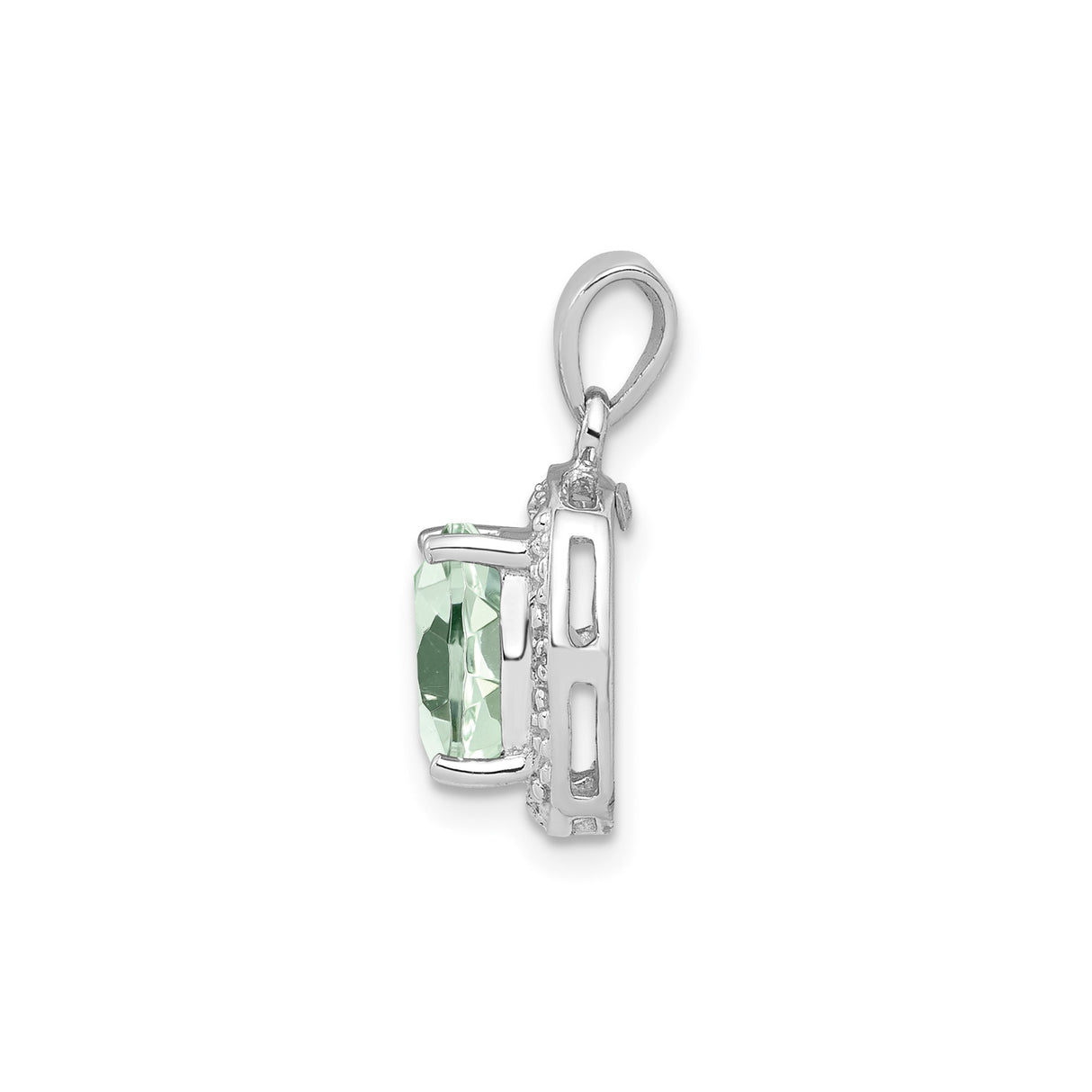 Sterling Silver Pendant with Cushion Cut Prasiolite and Diamond Halo Design