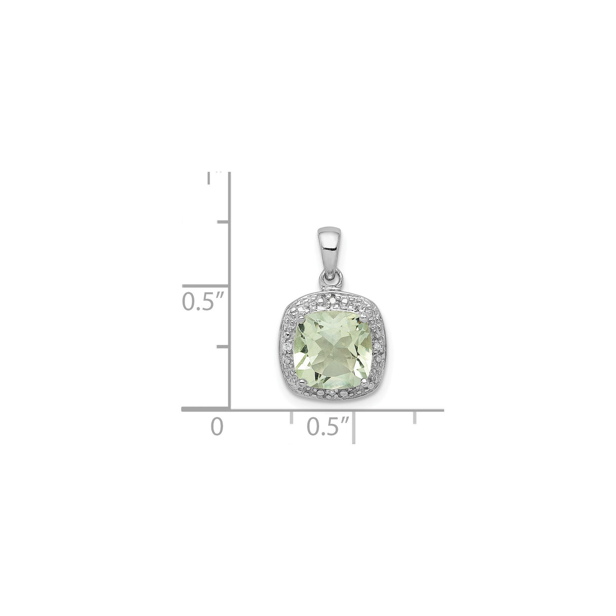 Sterling Silver Pendant with Cushion Cut Prasiolite and Diamond Halo Design