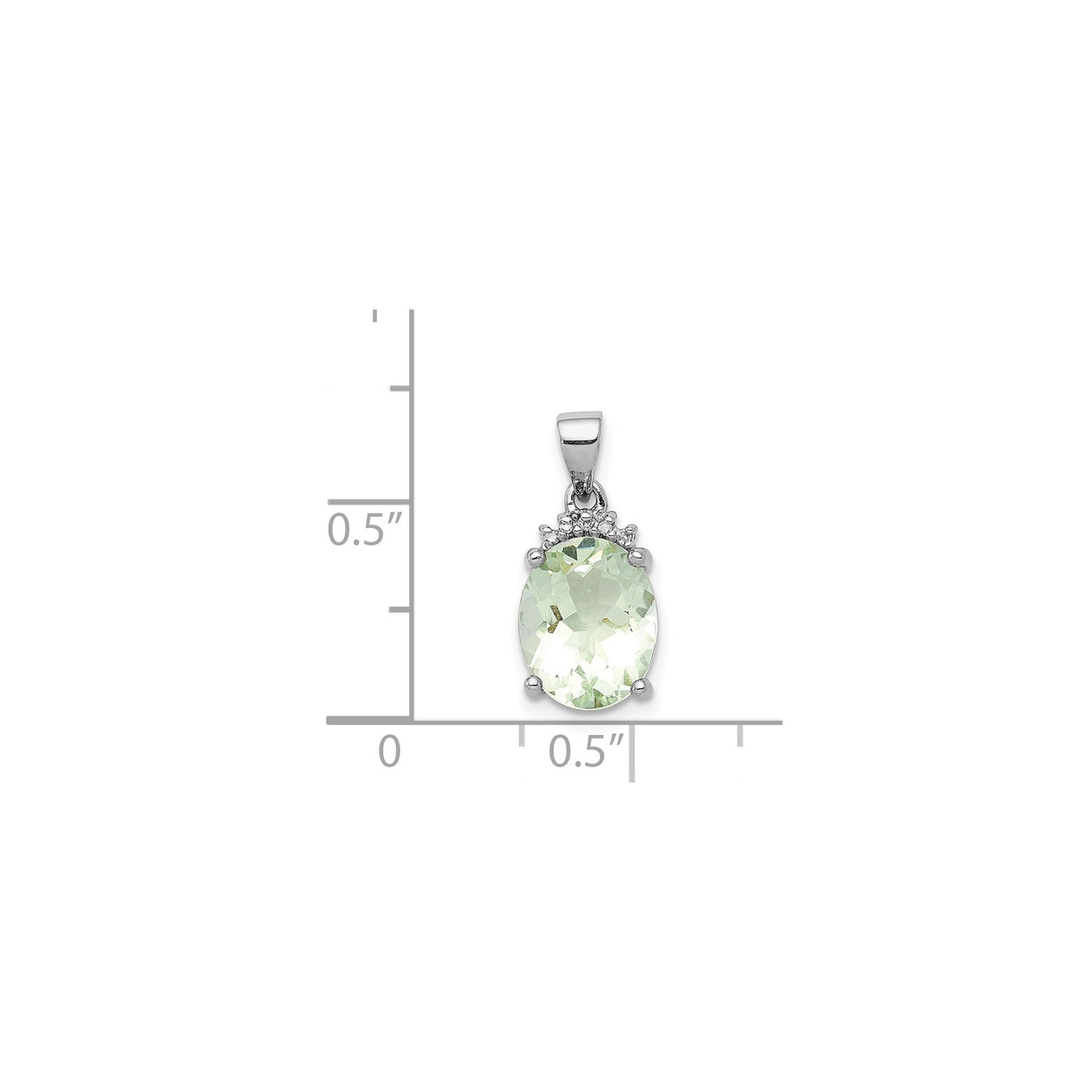 Sterling Silver Pendant with Oval Prasiolite and Diamond Accents, Polished Finish