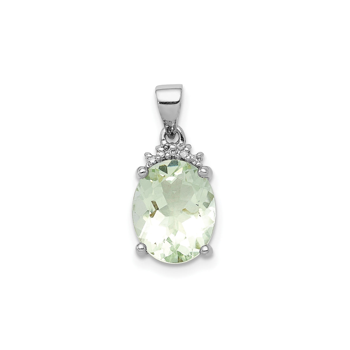 Sterling Silver Pendant with Oval Prasiolite and Diamond Accents, Polished Finish