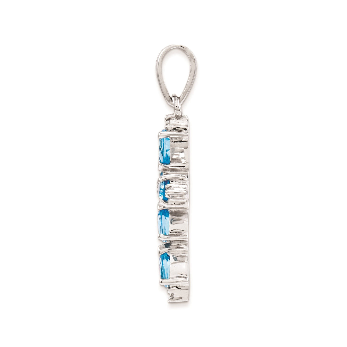 Sterling Silver Cross Pendant with Swiss Blue Topaz and Diamond Accent