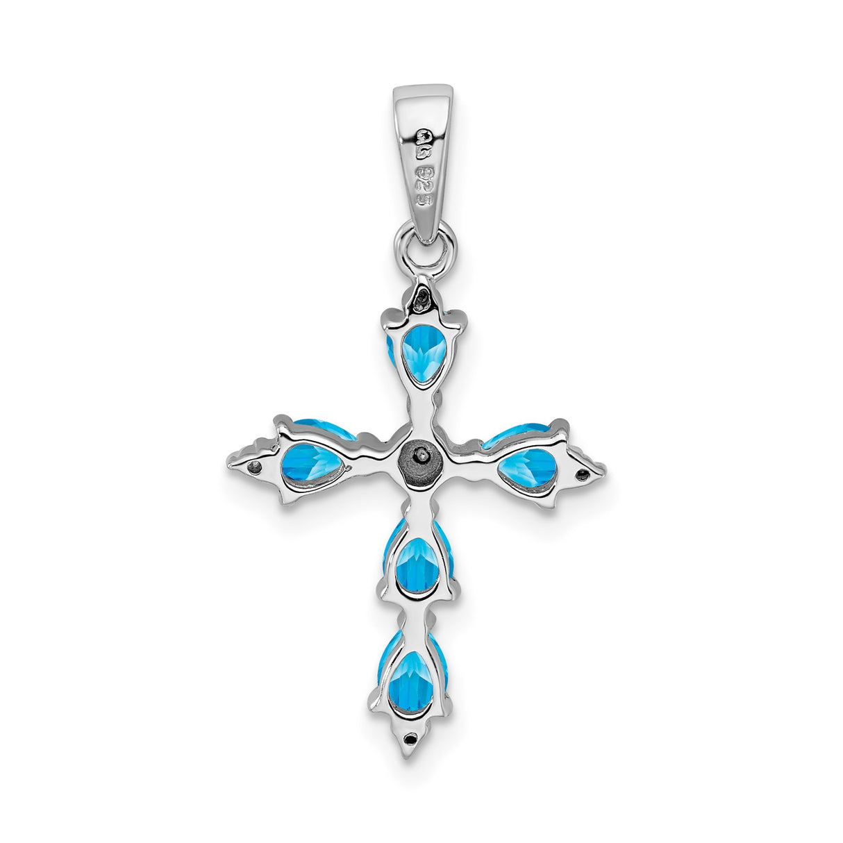 Sterling Silver Cross Pendant with Swiss Blue Topaz and Diamond Accent