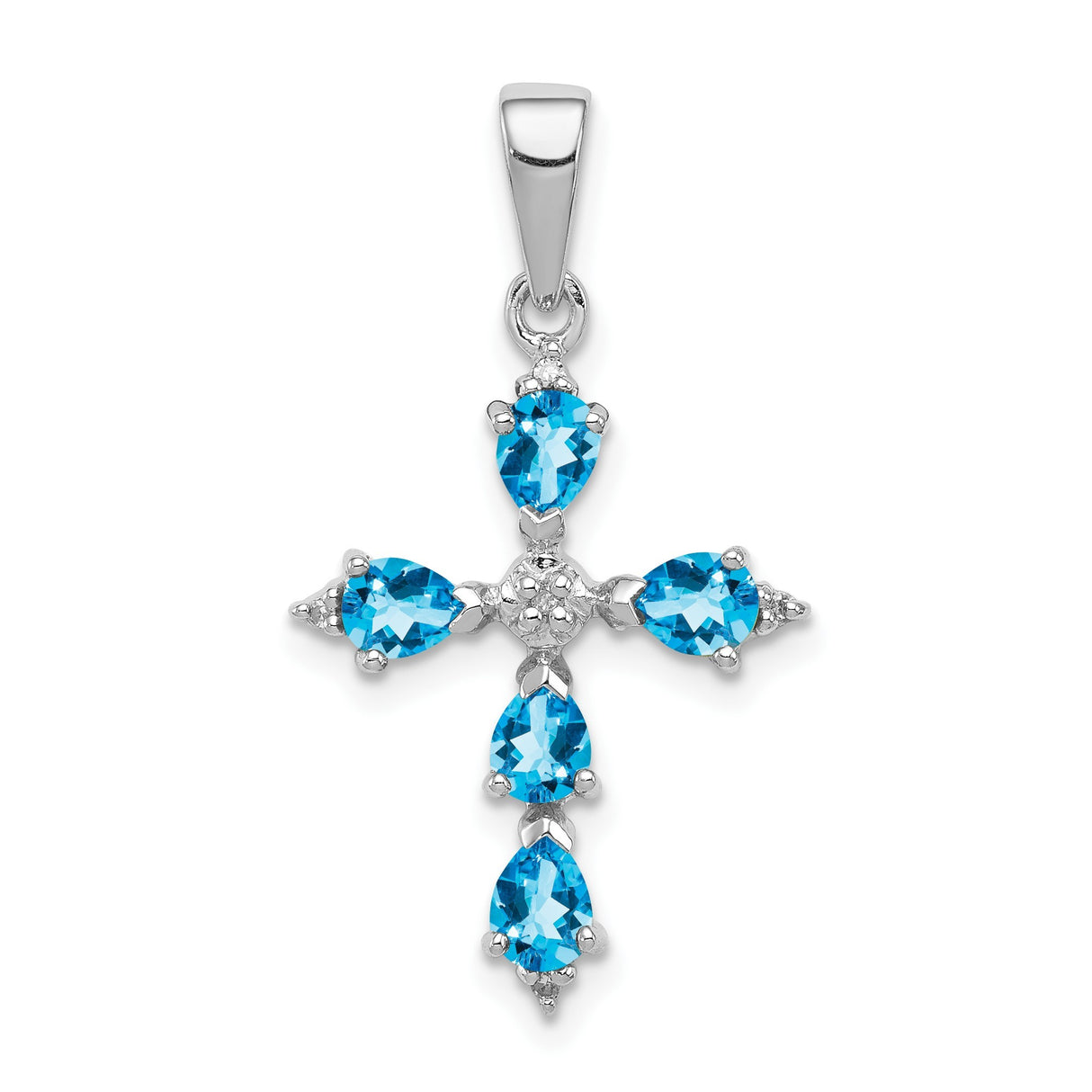 Sterling Silver Cross Pendant with Swiss Blue Topaz and Diamond Accent